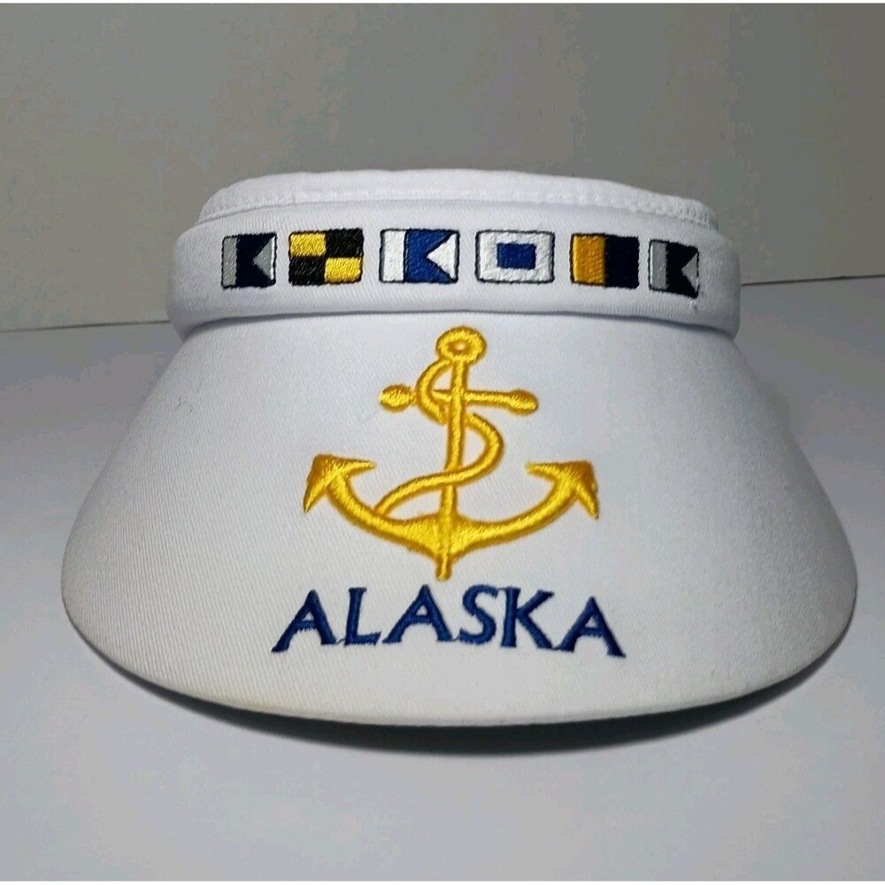 Vintage G.C.I. Exclusive Alaska White Clip On Visor Made n Hong Kong 100% Cotton